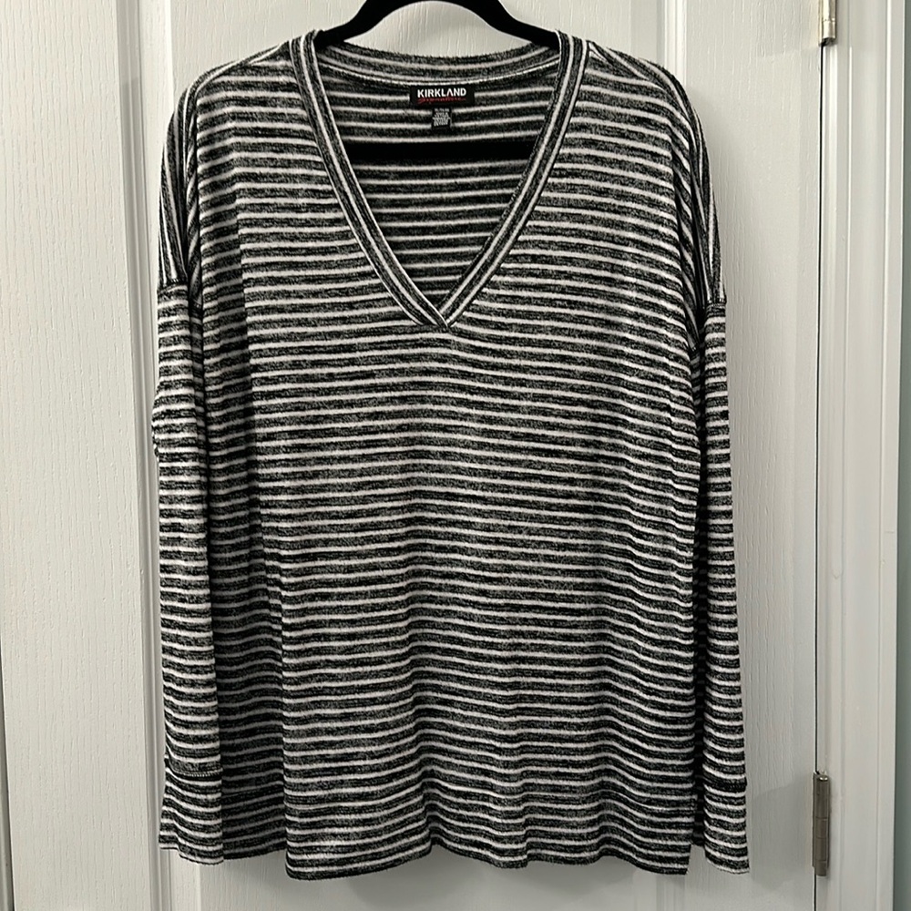 Kirkland Signature SOFT long sleeve, black/white stripes, intentionally faded